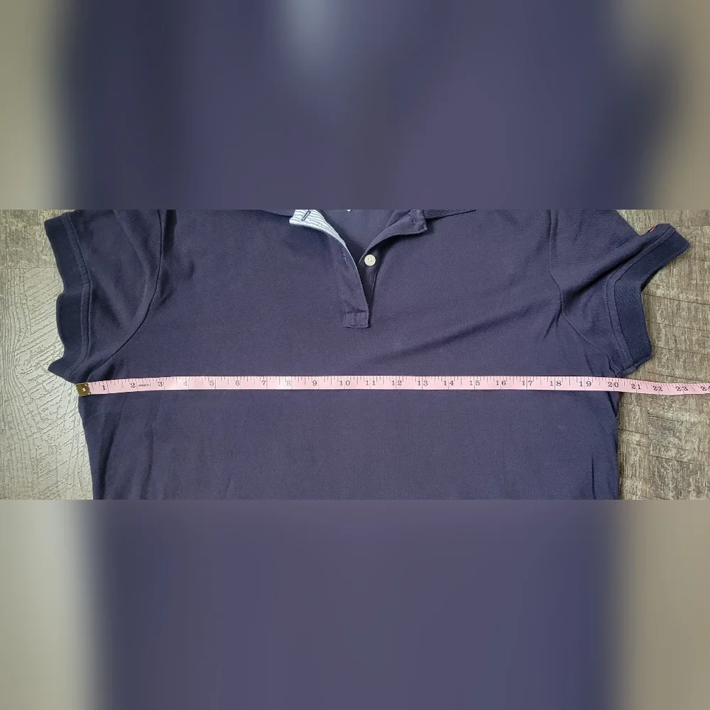 Y2K Tommy Hilfiger Polo Women's XL Navy Short Sleeve 1/4 Button Strechy Cotton - Picture 9 of 13